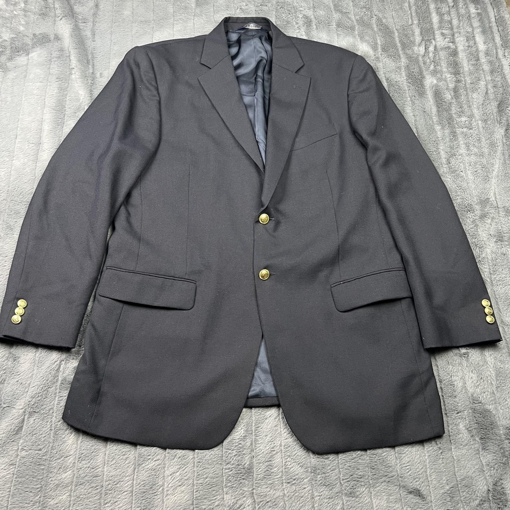 Stafford Blazer Mens 48 Blue Polyester Wool Classic Single-Breasted 2 Button
